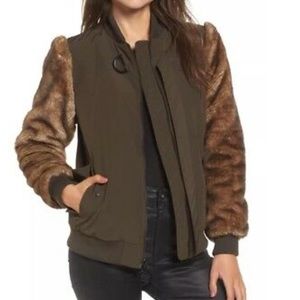 Kendall and Kylie faux fur sleeves bomber jacket
